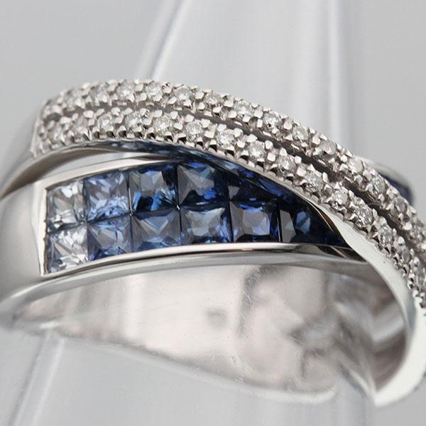 K14WG サファイア ダイヤモンド リング 13.5号 ホワイトゴールド 6.3g