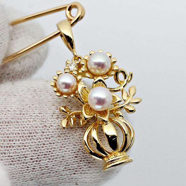 MIKIMOTO（ミキモト） フラワーモチーフ K18YG パール ダイヤ