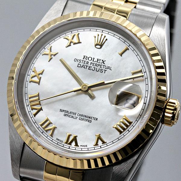 ROLEX・デイトジャスト・自動巻き腕時計 デイトジャスト ロレックス ROLEX 16233NR ホワイトシェル文字盤 T番