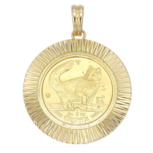 美品‼️K24&K18トップ ペンダントトップ❤️エリザベス2世　キャット マン島キャットコイン 1/25OZ エリザベス2世 1990 ペンダントトップ
