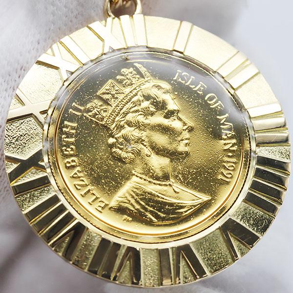 K18YG枠 K24YG エリザベス2世 マン島キャットコイン ペンダントトップ