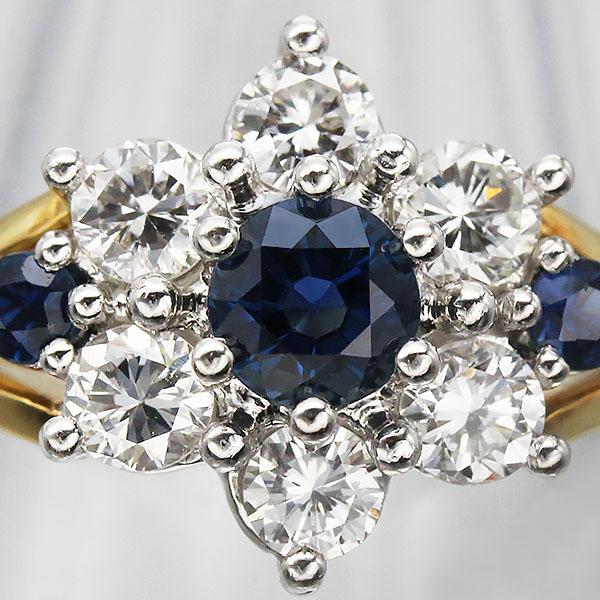 K18YG プラチナ サファイア ダイヤモンド リング 10.5号 4.2g S0.58ct 