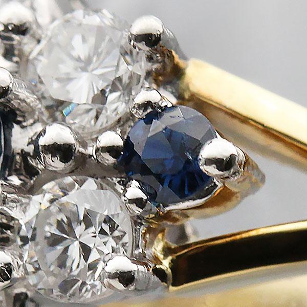 K18YG プラチナ サファイア ダイヤモンド リング 10.5号 4.2g S0.58ct 