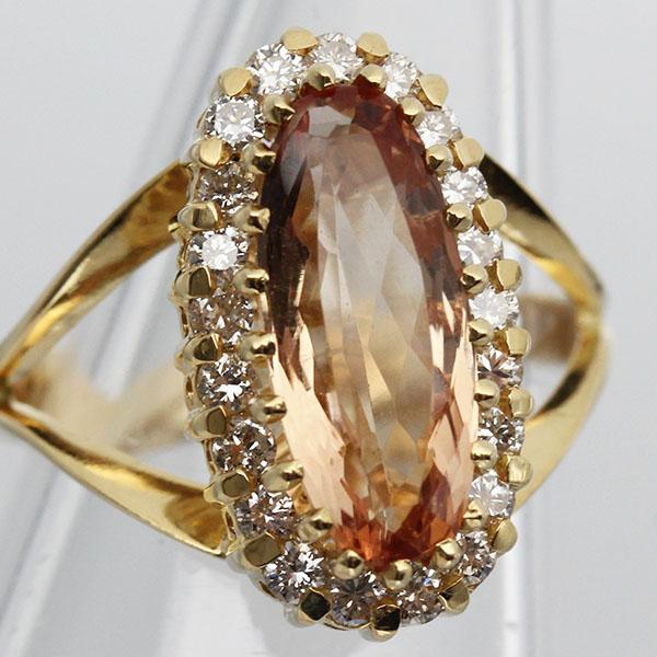 K18YG インペリアルトパーズ ダイヤモンド リング 9号 指輪 宝石