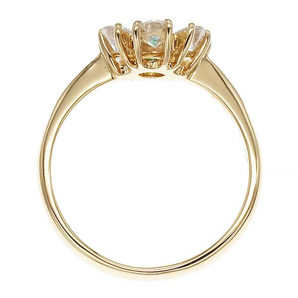 K18YG フラワーモチーフ エメラルド ダイヤモンド リング 12号 E0.10ct