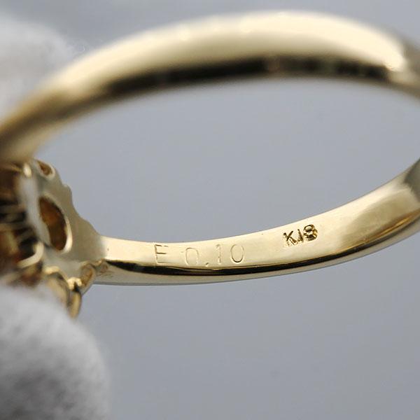 K18YG フラワーモチーフ エメラルド ダイヤモンド リング 12号 E0.10ct