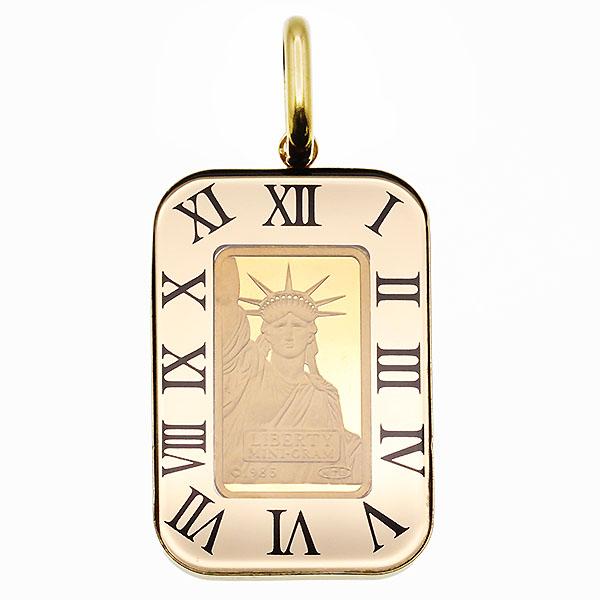 K18枠/K24 純金 自由の女神 リバティ インゴット 2g ペンダントトップ