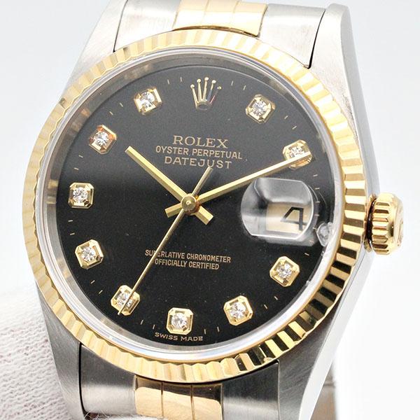 ロレックス　デイトジャスト文字盤 デイトジャスト ロレックス ROLEX 16233G ブラック文字盤 W番 10P