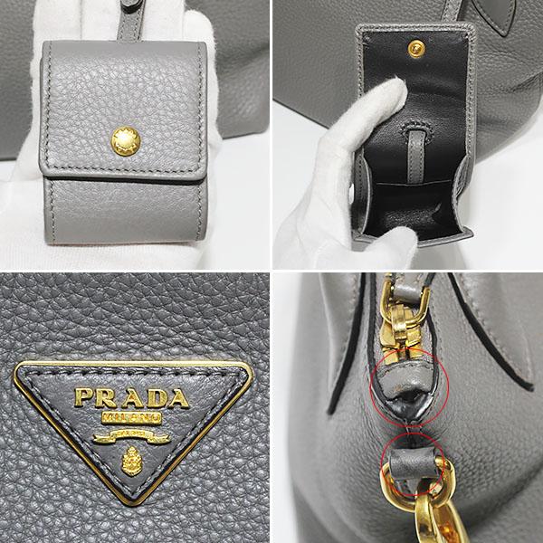 プラダ PRADA トライアングルロゴ レザー グレー 2WAY ハンドバッグ