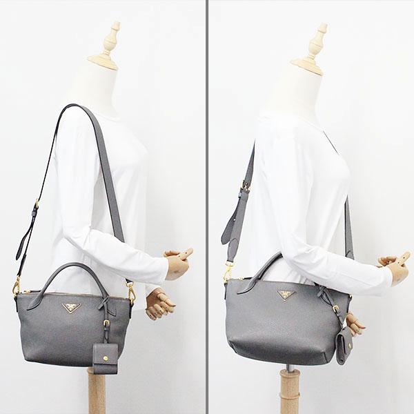 プラダ PRADA トライアングルロゴ レザー グレー 2WAY ハンドバッグ