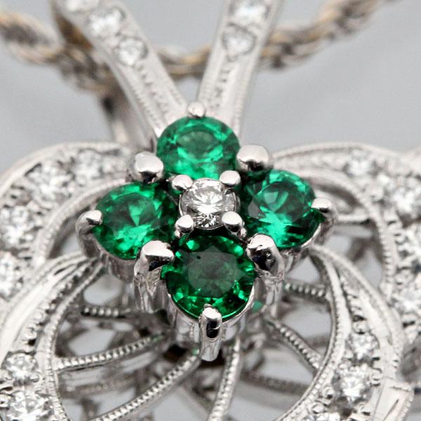 k18WG エメラルド ダイヤモンドネックレストップ チャーム 1.32ct 18金 