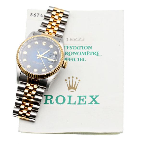 ロレックス　デイトジャスト　16233G コマ　付属品 デイトジャスト ロレックス ROLEX 16233G ブルー文字盤 10Pダイヤ SS