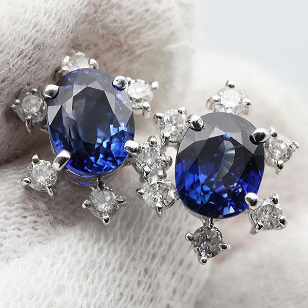 K18WG/PG プラチナ サファイア ダイヤモンド ピアス S1.60ct/1.23ct D0 