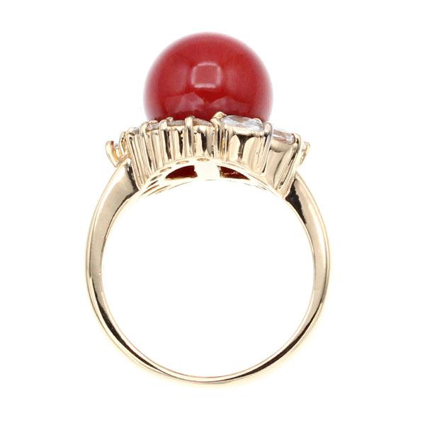 K18YG サンゴ ダイヤモンド リング 11.5号 D0.694ct ゴールド 珊瑚