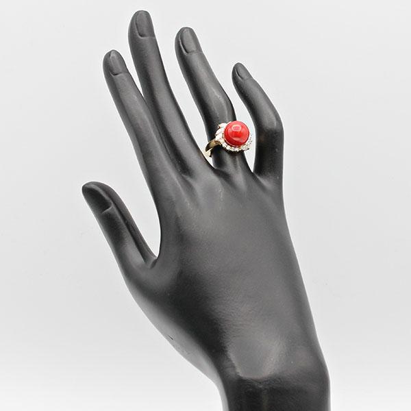 K18YG サンゴ ダイヤモンド リング 11.5号 D0.694ct ゴールド 珊瑚