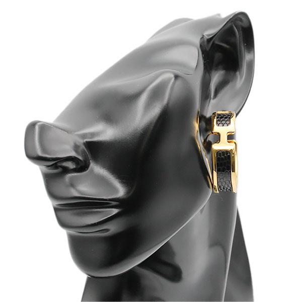 【新品】激レア HERMES リザード オランプ ブラック ゴールド HERMES（エルメス） オランプ ピアス GP リザード ゴールド金具 両耳