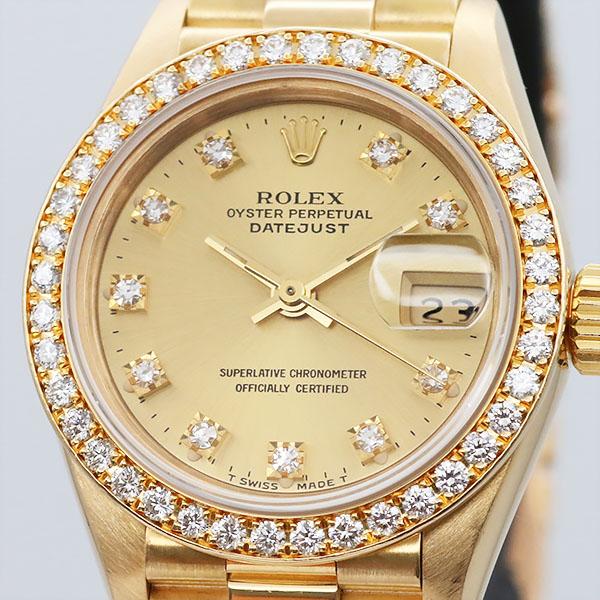 【不動】腕時計　ゴールド ダイヤベゼル デイトジャスト ロレックス ROLEX 69138G K18YG 10Pダイヤ ベゼル