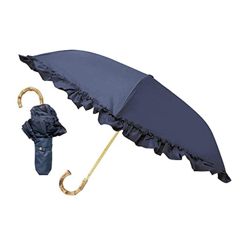 数々の賞を受賞 ネイビー フリル 晴雨兼用 折りたたみ傘 3段 薄型 完全遮光 まるいシルエット 親骨50cm コンパクトでも広げ 広げたサイズ直径89cm 雨傘