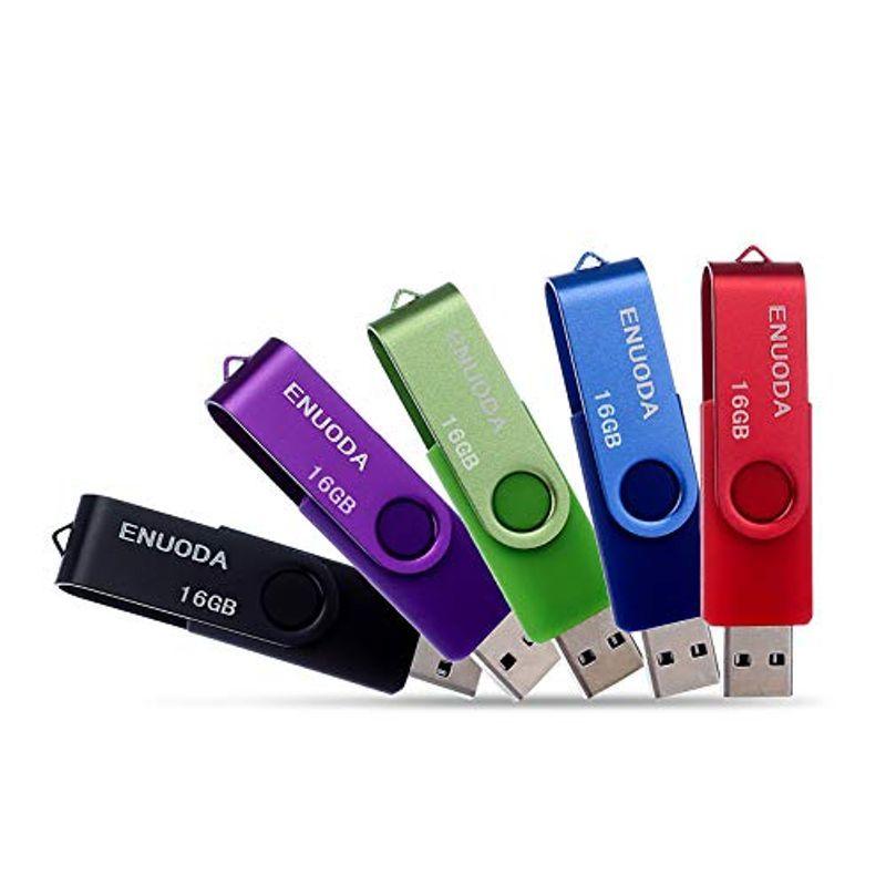 USBメモリ 16GB 5個セット USB 2.0 ENUODA マイクロ USB フラッシ回転式 フラッシュドライブ データ送信 ストラッ