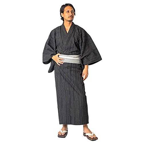 国産高級生地使用 ファッション 浴衣 4点 セット セット 浴衣 浴衣 帯 下駄 腰紐 メンズ 男性用 紳士 特選シンプル柄 L グレー02 A B074c3bb4h 丸徳商店