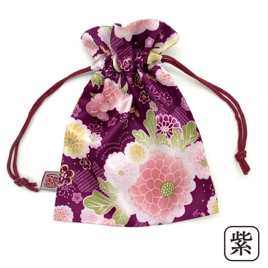 キャッツアイ付きミニ巾着 和柄 和小物 猫目石 パワーストーン