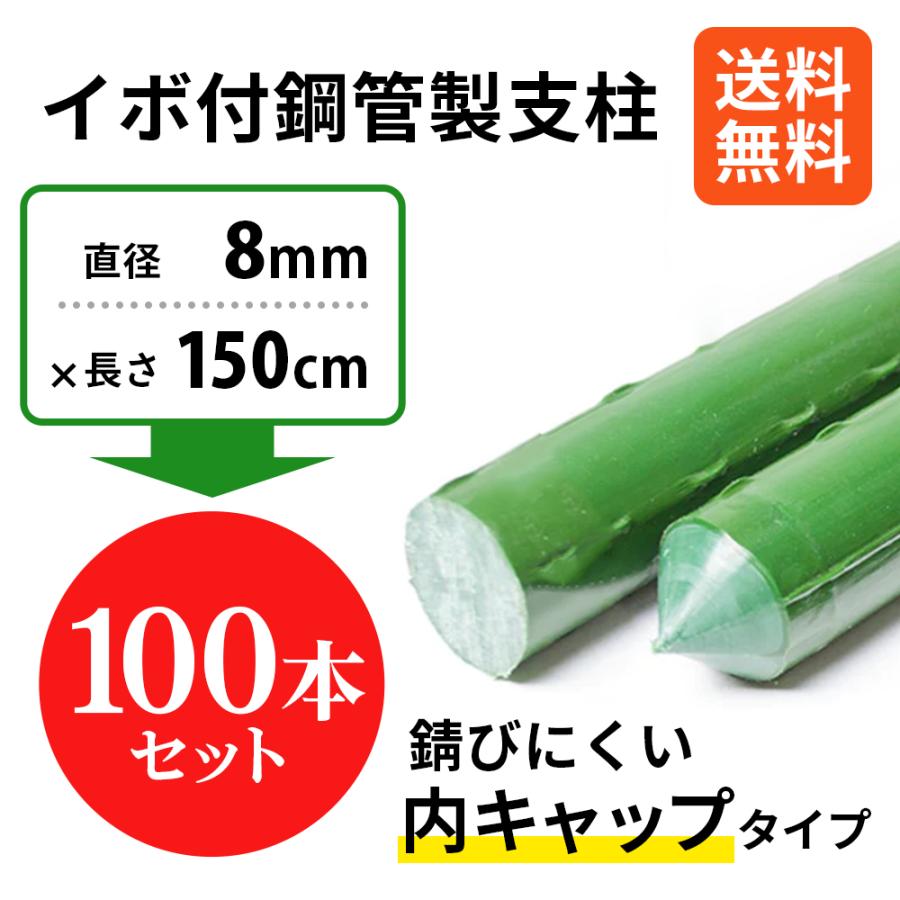 園芸用品 オリジナル 園芸用 イボ付き 鋼管 支柱 100本入り 16mm×150cm