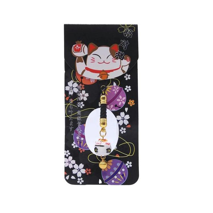 招き猫 根付け キーホルダー（黒/青/赤/桃/黄色）携帯ストラップ 金運