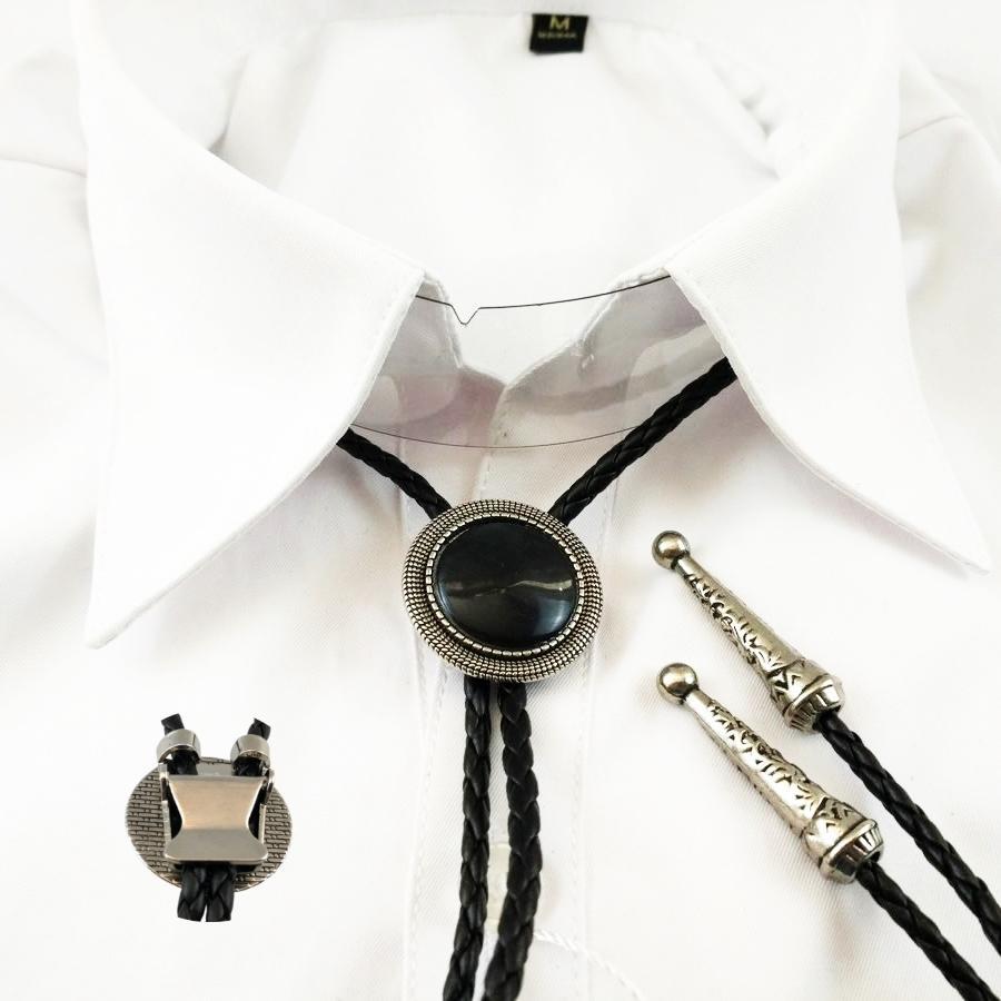 紐ループタイ ボロタイ アンティーク シンプル サークル 円 ブラックX