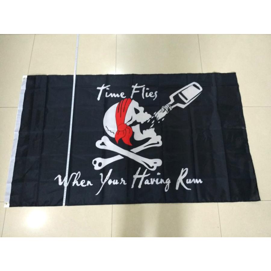 海賊旗 大型フラッグ お酒 ラム酒 4号サイズ 150cmX90cm 骸骨 ドクロ