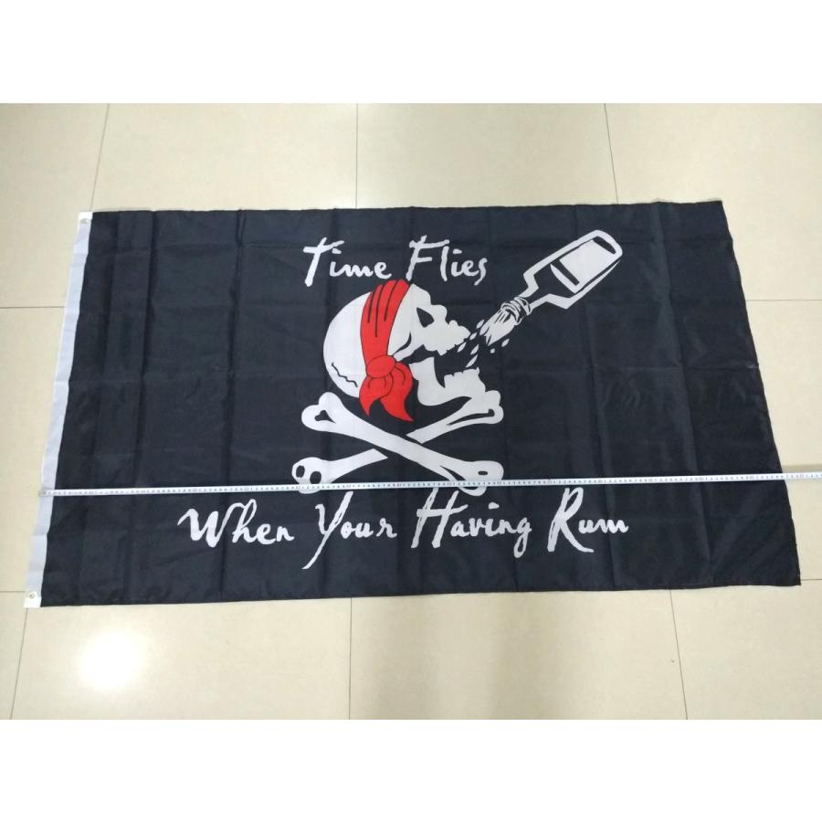 海賊旗 大型フラッグ お酒 ラム酒 4号サイズ 150cmX90cm 骸骨 ドクロ