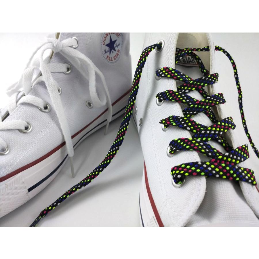 靴紐 シューレース 平タイプ ドットストライプ 黒5色 140cm 1足