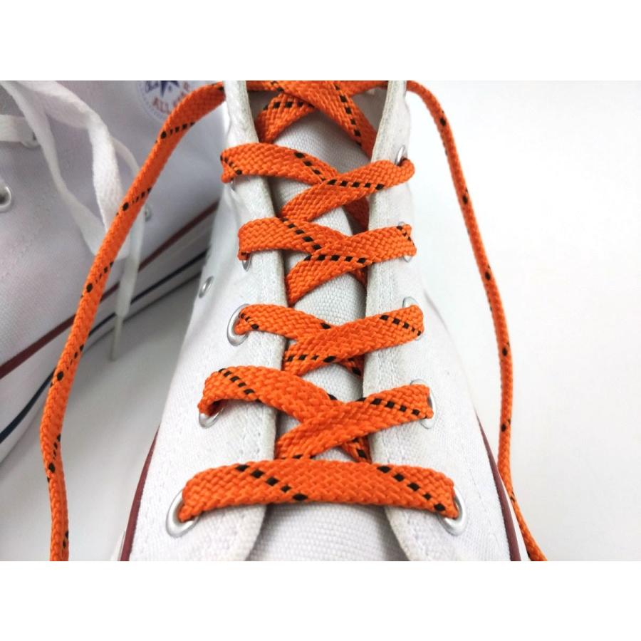 靴紐 シューレース 平タイプ ドットストライプ ダークオレンジ黒 100cm