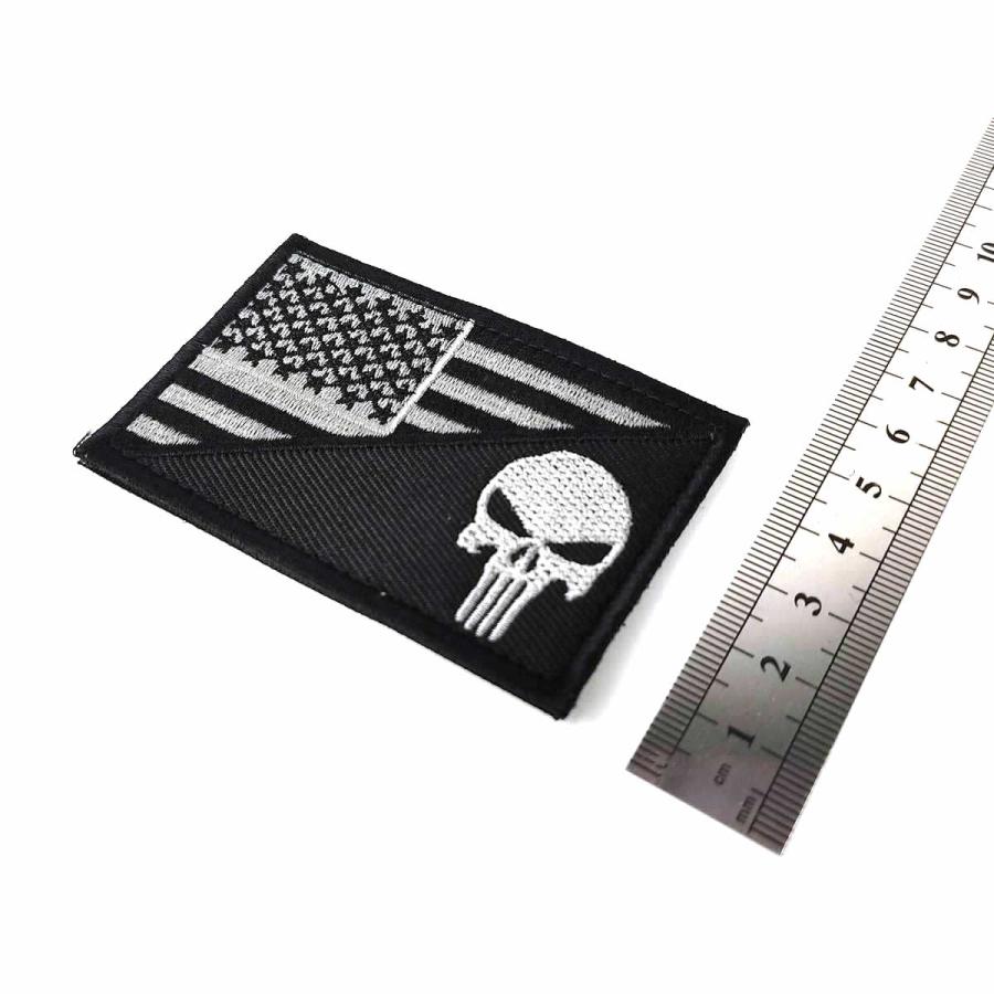 アメリカ国旗＋パニッシャー パッチ ワッペン グレー 8cmx5cm イギリス