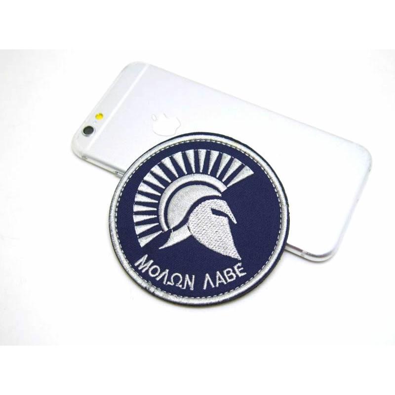 スパルタの Molon Labe パッチ ワッペン ベルクロ グレー 8cm 送料無料
