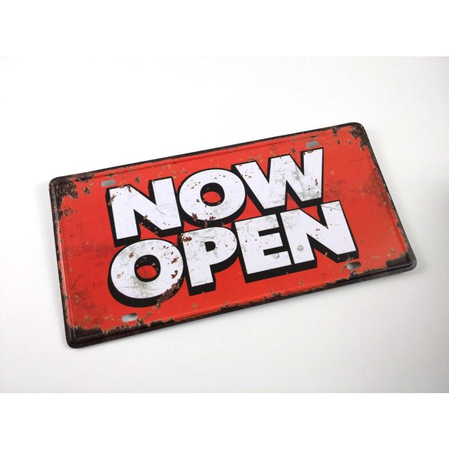 アメリカン風 ブリキ看板 広告 NOW OPEN 開店中 英語 店 30.5cmX15.5cm