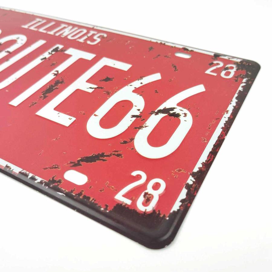 アメリカ ナンバープレート風 ブリキ看板 ルート66 赤 レトロ