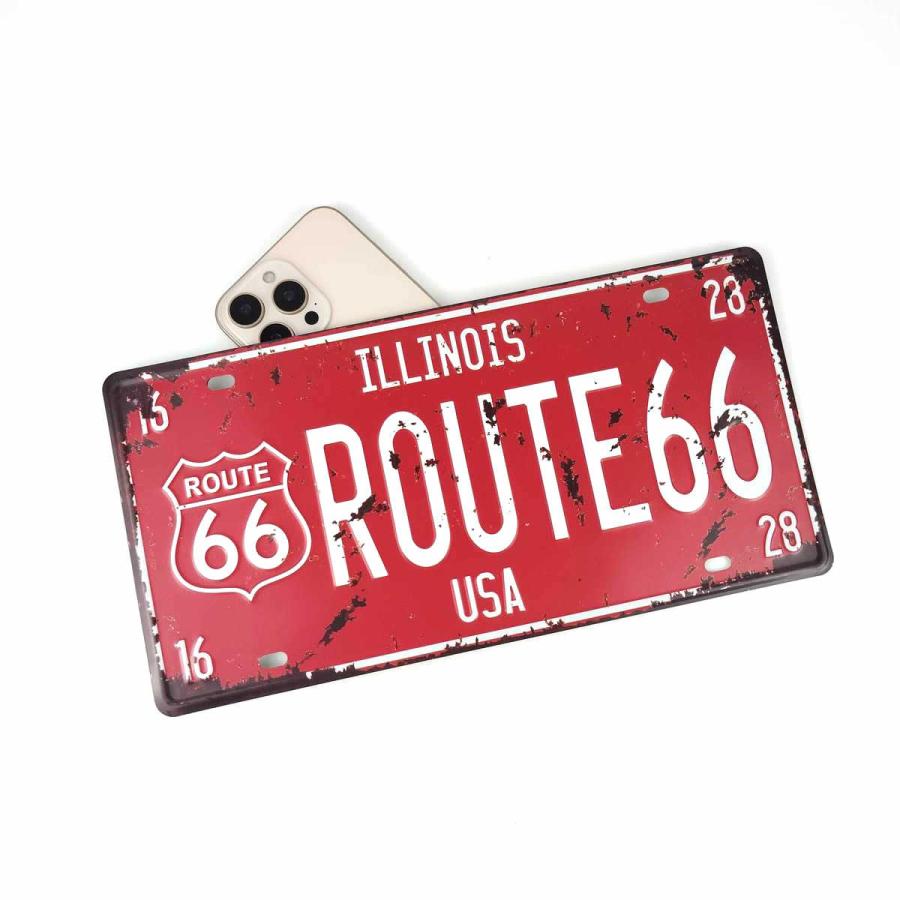 アメリカ ナンバープレート風 ブリキ看板 ルート66 赤 レトロ