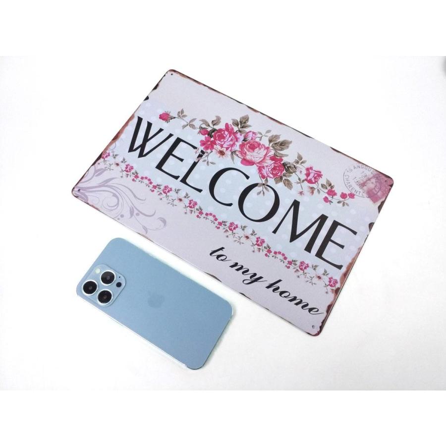 爆買 アメリカン風 ブリキ 看板 WELCOME ウェルカムボード フラワー