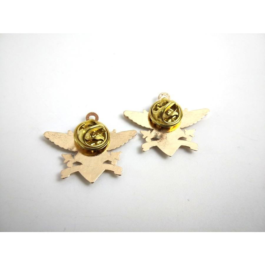 紋章風 羽根 翼 盾 ピンバッジ ピンズ 2個セット ゴールド 3cmx2.4cm