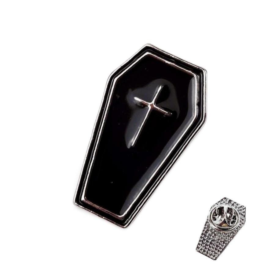 棺桶 ピンバッジ 十字架 オカルト 3.2cmX1.8cm ピンズ 留め具 バッチ