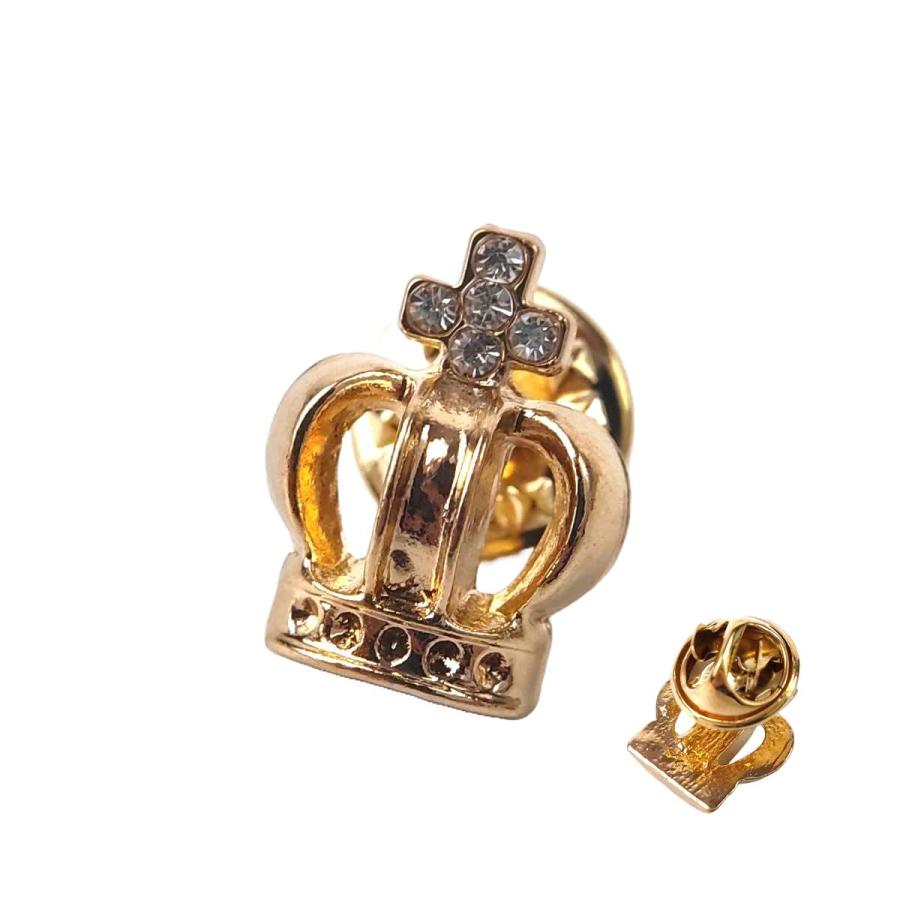 クラウン 王冠 立体 3D ピンバッジ ゴールド 1.2cmX1.6cm ピンズ