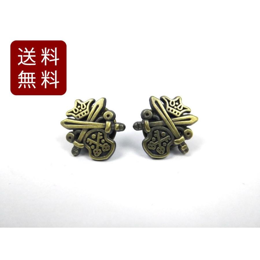 クロス 剣 西洋紋章 ピンバッジ ブロンズ 2個セット 1.5cmX1.6cm DM便