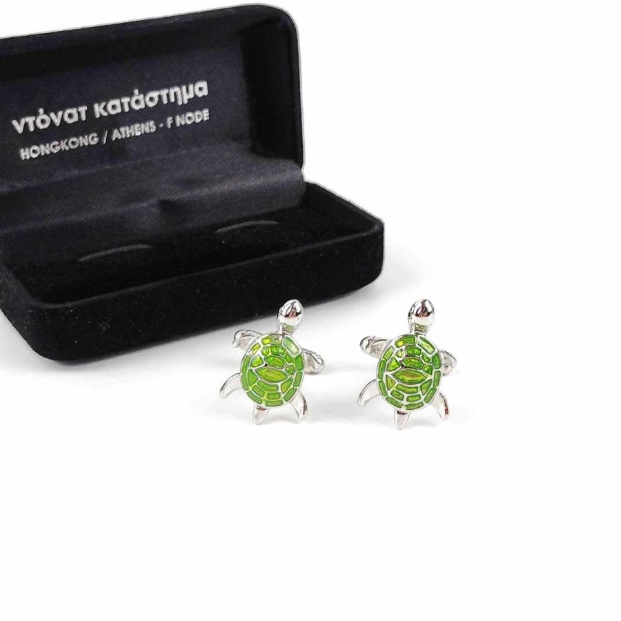 ウミガメ 海亀 カフスボタン シルバーx緑 面白 パーティーに 送料無料 Ke358 まるともストア 通販 Yahoo ショッピング
