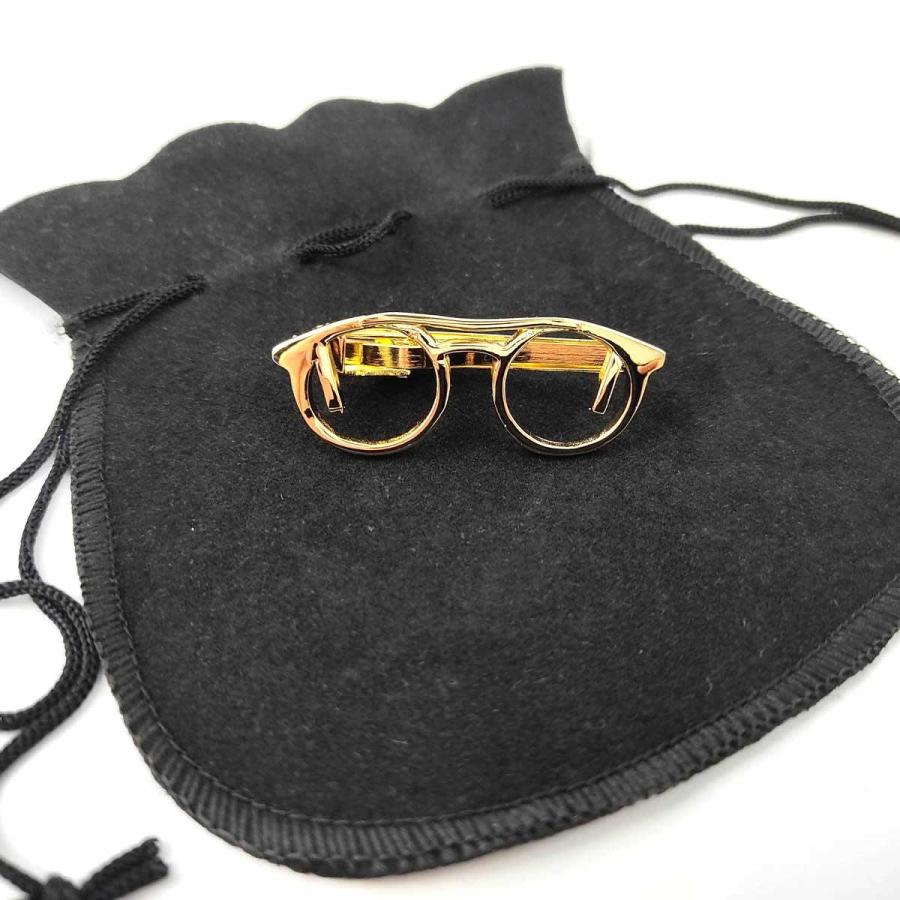 メガネ型 ネクタイピン メガネタイバー Glasse 眼鏡 ゴールド 4.8cm