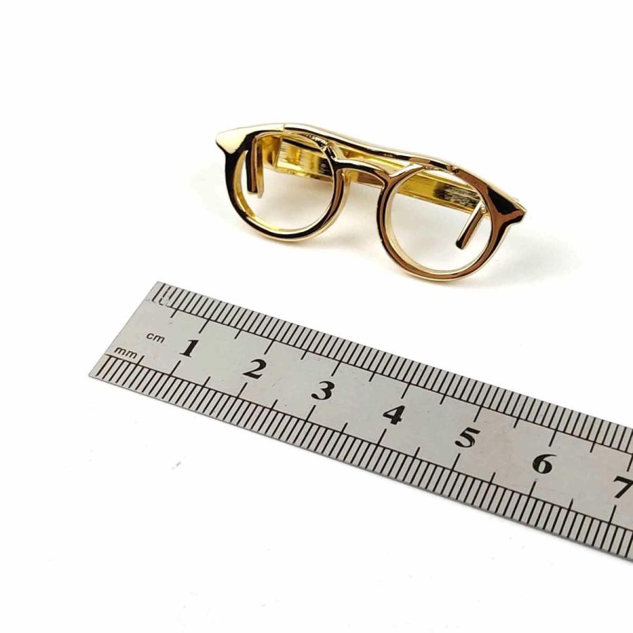 メガネ型 ネクタイピン メガネタイバー Glasse 眼鏡 ゴールド 4.8cm