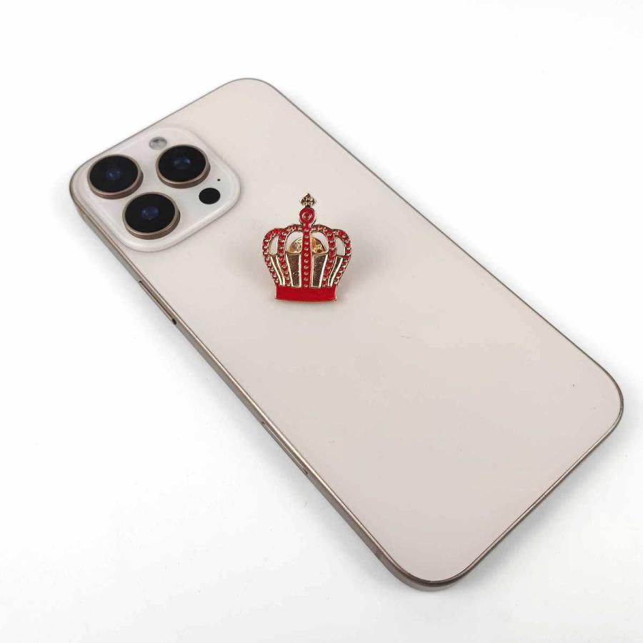 王冠 ピンバッジ クラウン 赤Xゴールド 2.4cmX3cm 留め具 バッチ