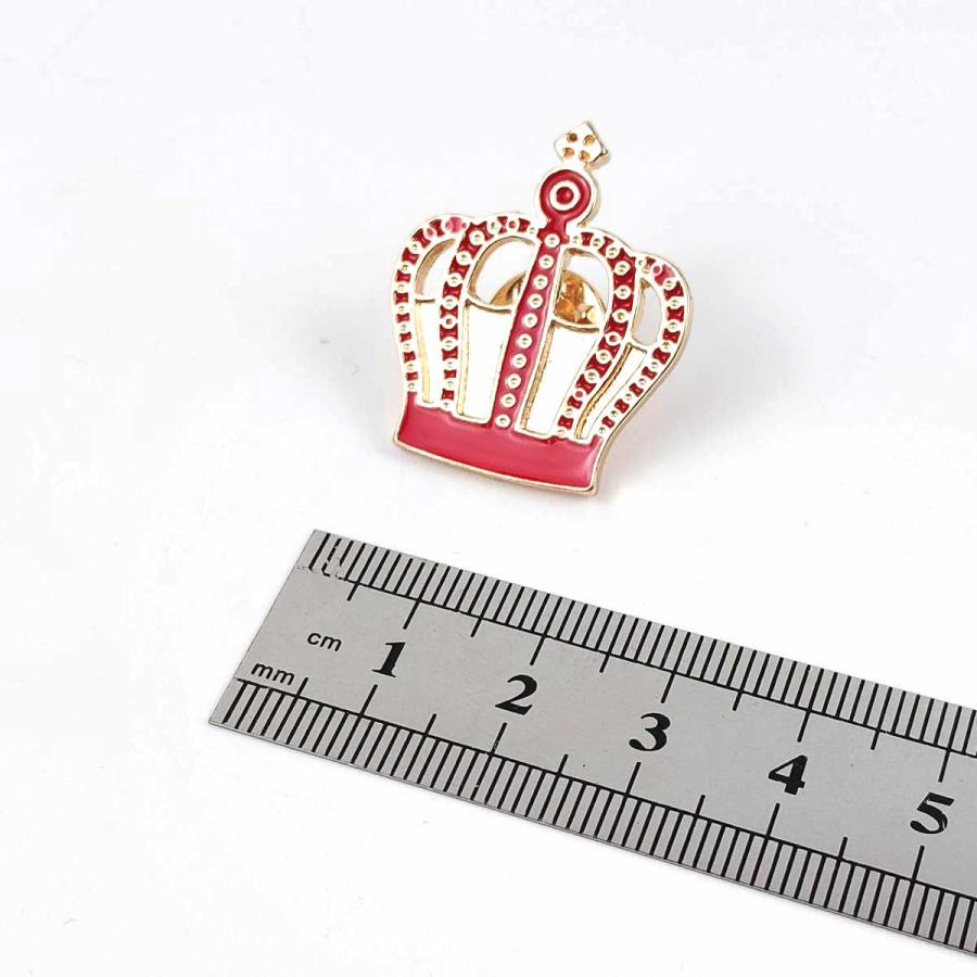 王冠 ピンバッジ クラウン 赤Xゴールド 2.4cmX3cm 留め具 バッチ