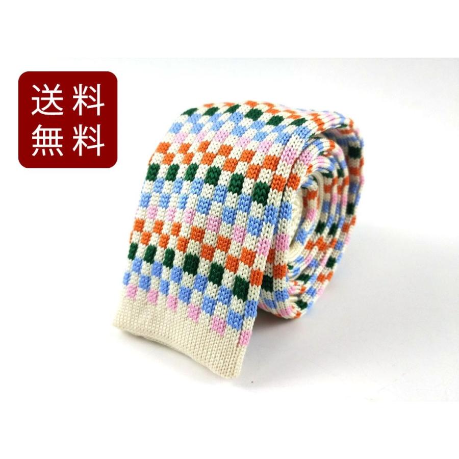 ニットタイ ナローネクタイ サイケ パステルチェッカー Dm便送料無料 新しく着き