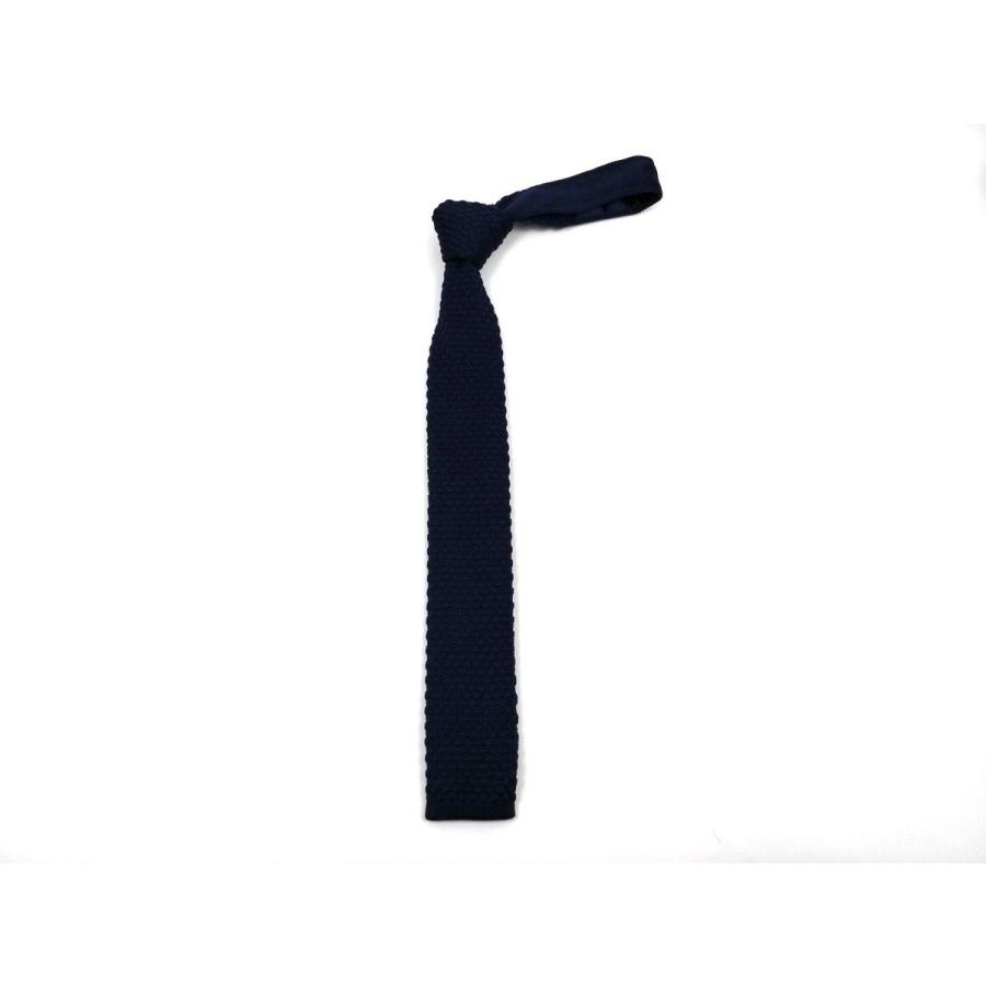 ニットタイ ネクタイ 無地ネイビー ナロータイ シンプル モコモコ 送料