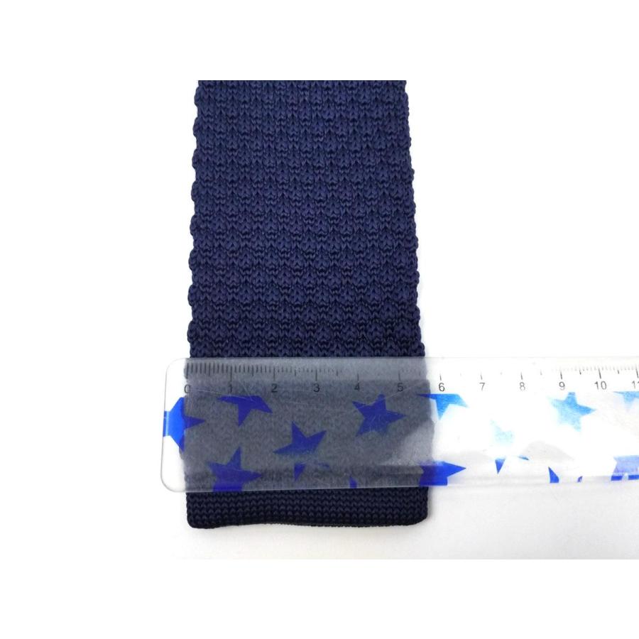 ニットタイ ネクタイ 無地ネイビー ナロータイ シンプル モコモコ 送料